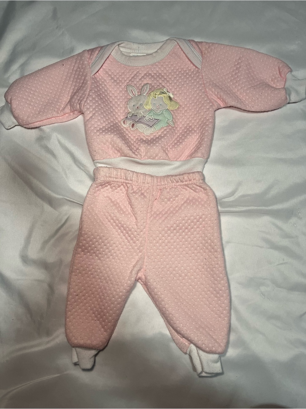 Vintage Baby Girls Bright Future Bunny 2pc Sweater Sweat Set Pink 6-9M